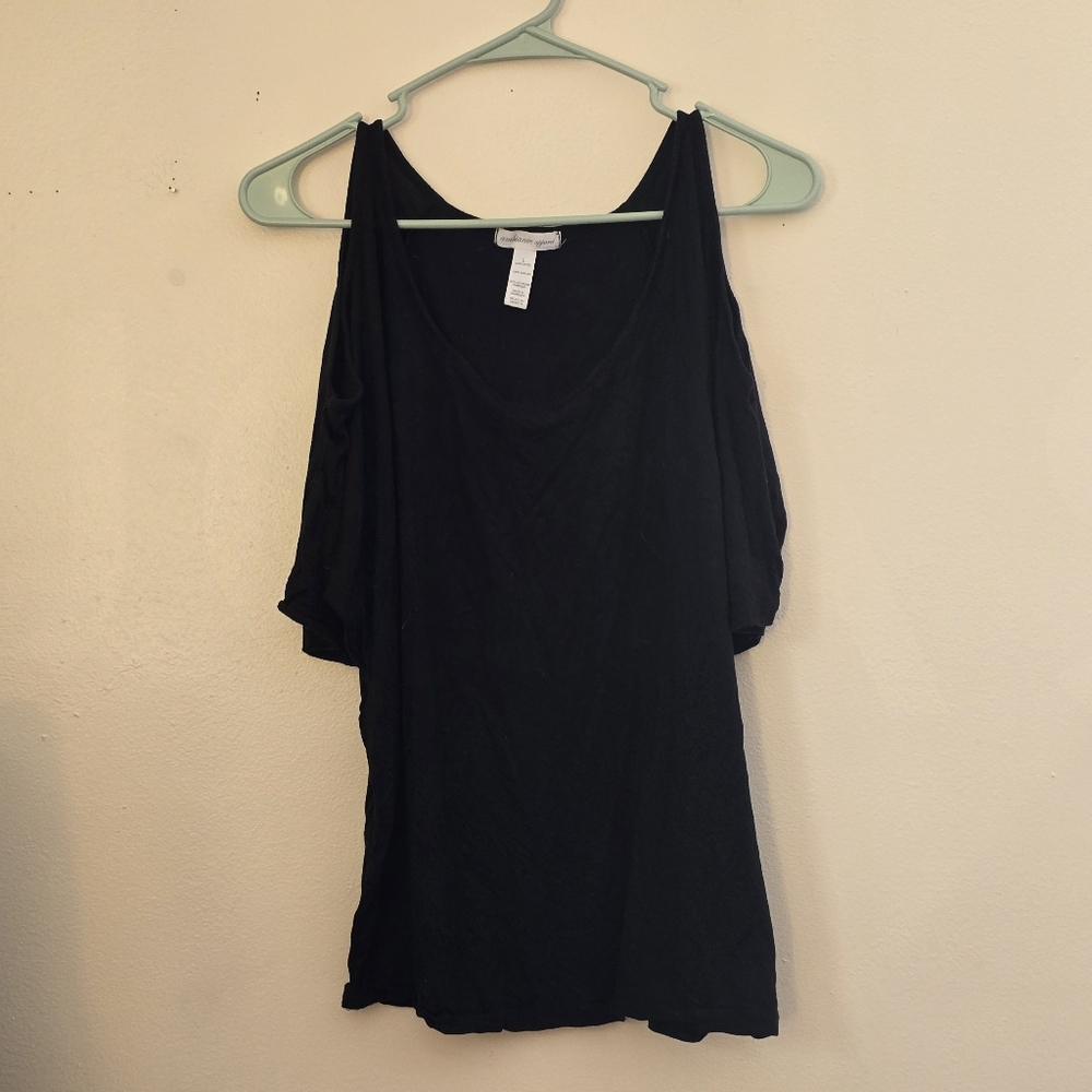 Ambiance Women's Large Black Rayon Cold Shoulder Top